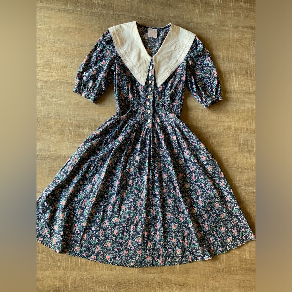 Eber San Francisco Vintage Cottagecore Dress M Floral Lace Collar Prairie USA - Picture 14 of 14